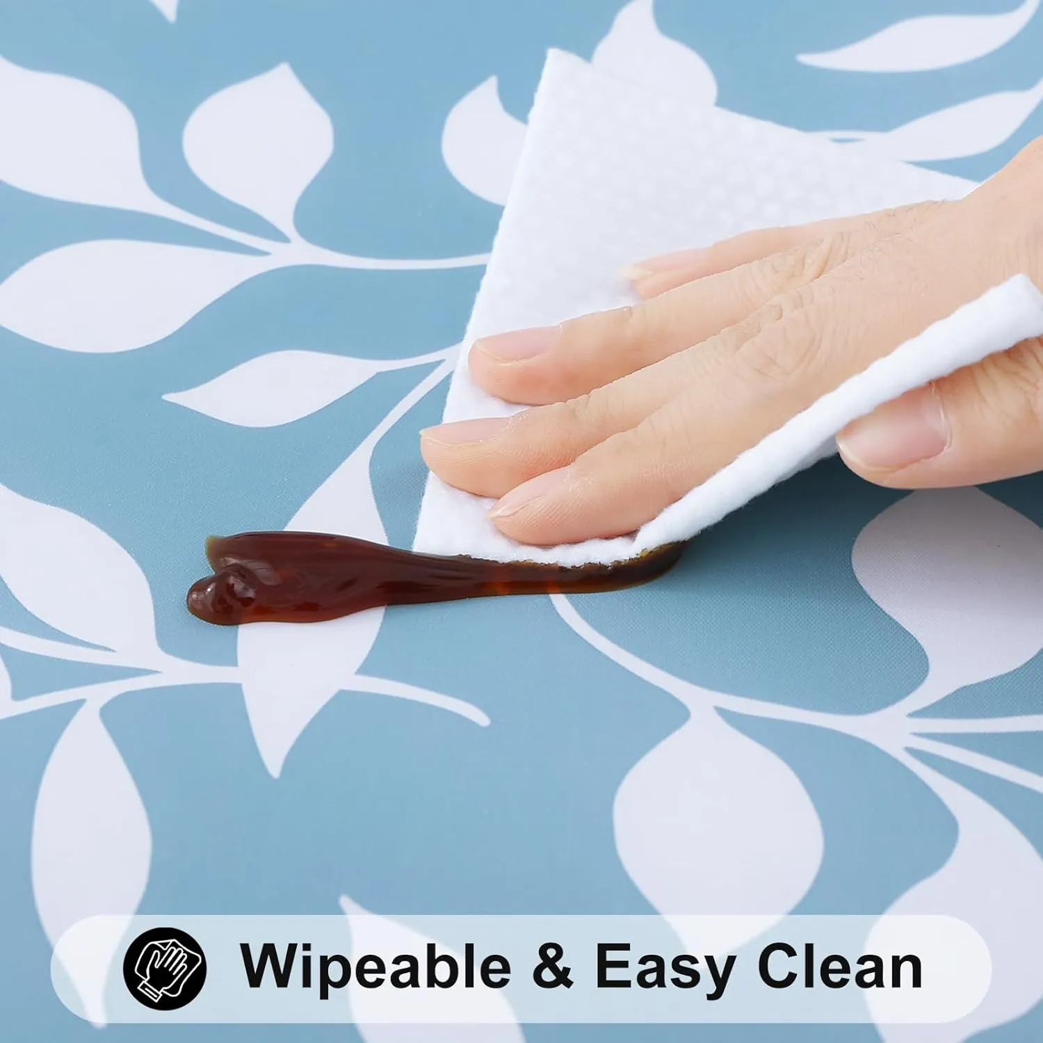 Smiry Rectangle Picnic Tablecloth, Waterproof Elastic Fitted Table Covers for 6 Foot Tables, Wipeable Flannel Backed Vinyl Tablecloths for Camping, Indoor, Outdoor (Blue Leaves, 30x72 Inches)