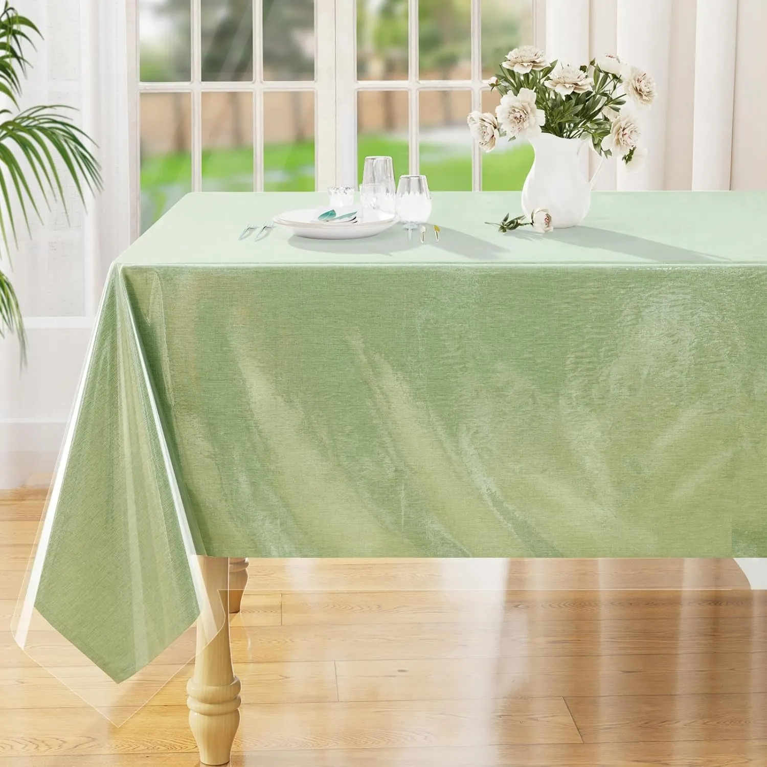 Smiry Rectangle Table Cloth 60x140 Inch, Waterproof Wipeable Vinyl Tablecloths Protector, Oil Spill Proof Plastic Table Cover for Dining, Picnic, Camping, Outdoor, Clear
