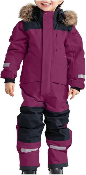 Snow Suit for Kids One Piece Snowsuits Overalls Ski Suits Waterproof Winter Jumpsuit Warm Jackets with Hood