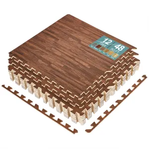 Sorbus 96 Sq. Ft. Wood Grain Floor Tiles Foam Mat EVA Interlocking Mats Tile 3/8-Inch Thick Flooring Wood Puzzle Exercise Mats w/Borders - Home Playroom Basement, Apartment, Trade Show, Baby, Dance