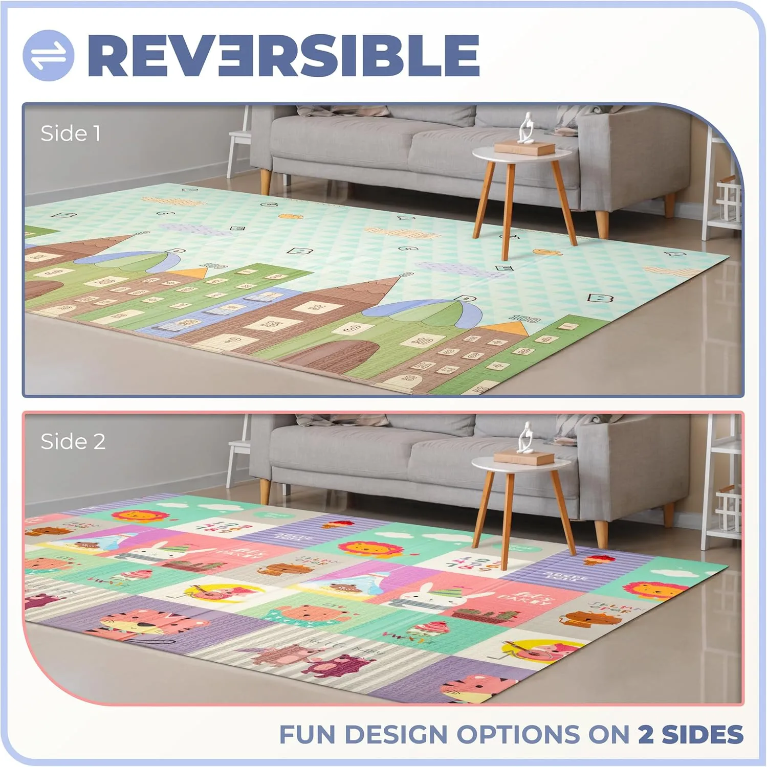 Sorbus Foldable Baby Play Mat, Kids Foam Mats for Floor with Travel Bag - Waterproof Foldable Play Mats for Babies, Infants, Toddlers, and Kids Playtime & Tummy Time 78x70x0.4 (Charming Neighborhood)