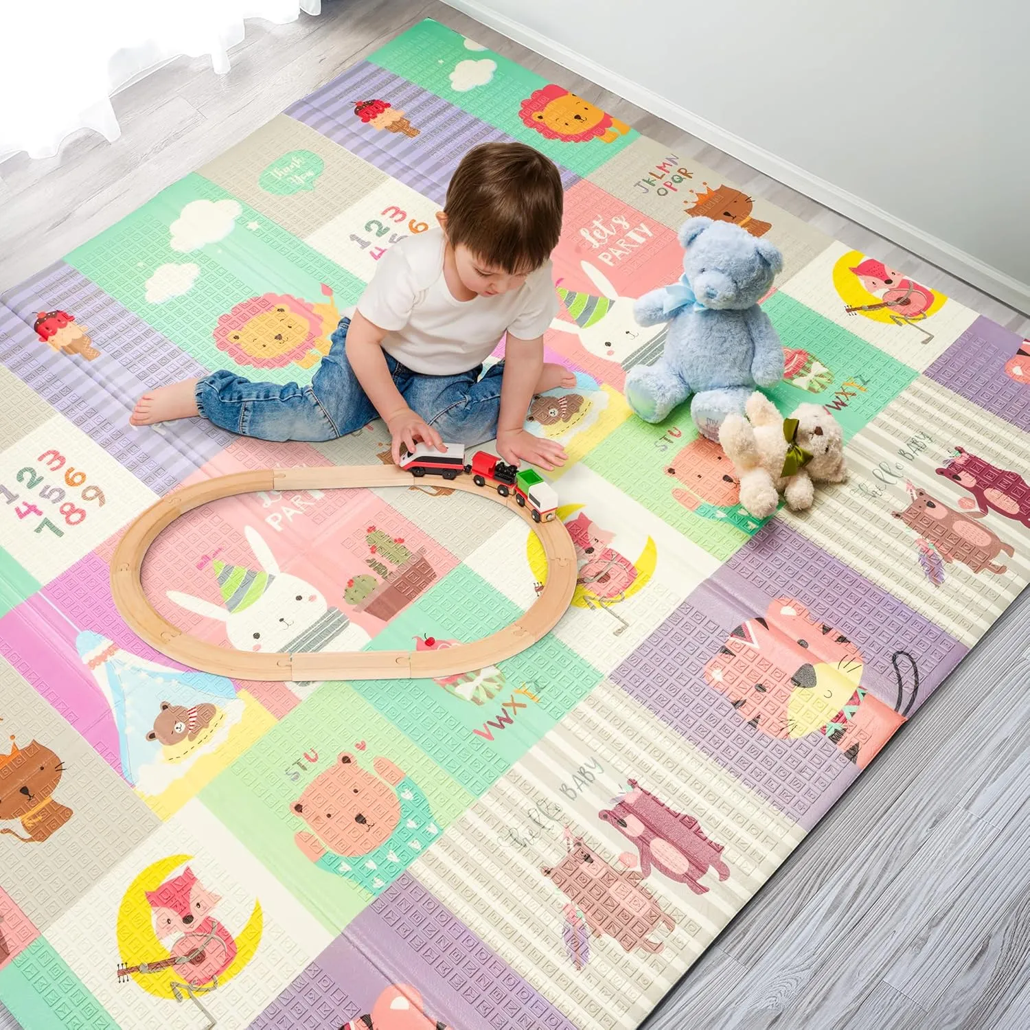 Sorbus Foldable Baby Play Mat, Kids Foam Mats for Floor with Travel Bag - Waterproof Foldable Play Mats for Babies, Infants, Toddlers, and Kids Playtime & Tummy Time 78x70x0.4 (Charming Neighborhood)