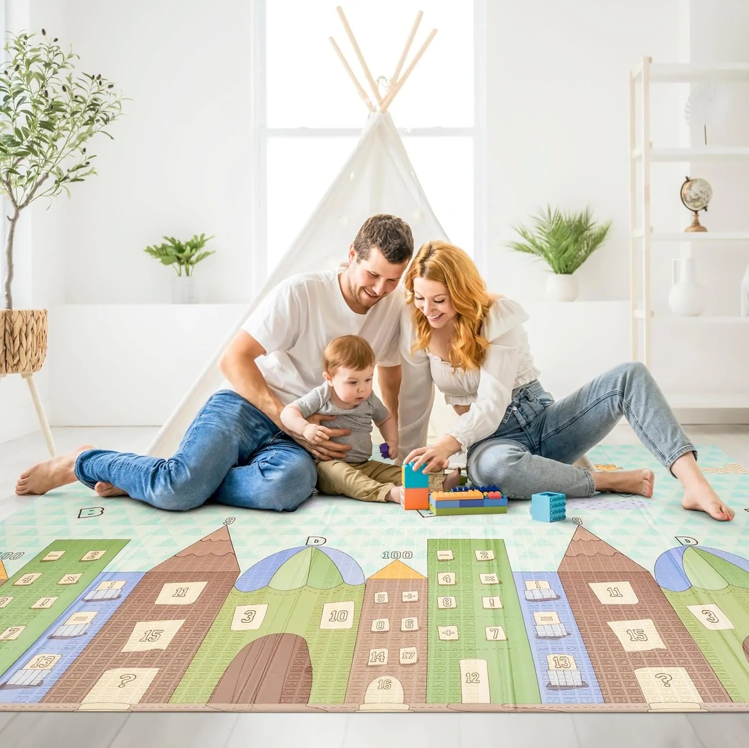 Sorbus Foldable Baby Play Mat, Kids Foam Mats for Floor with Travel Bag - Waterproof Foldable Play Mats for Babies, Infants, Toddlers, and Kids Playtime & Tummy Time 78x70x0.4 (Charming Neighborhood)