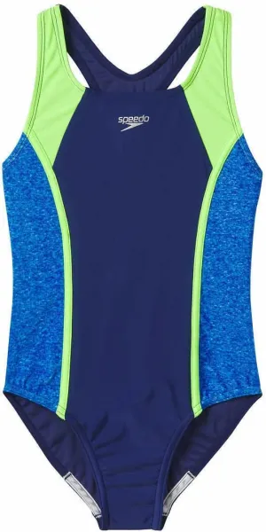 Speedo Girls Racerback Sport Splice One Piece Swimsuit (US, Alpha, Medium, Regular, Dark Blue/Neon Green)