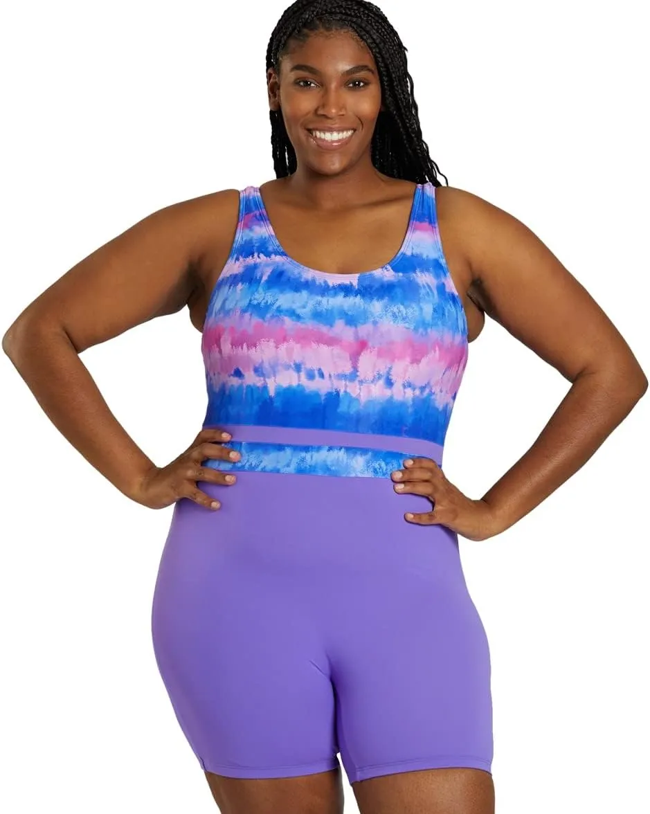 Sporti Plus Size Women Boyleg One Piece Swimsuit Hydrolast Technology - Athletic Unitard Swimwear Training Bathing Suit