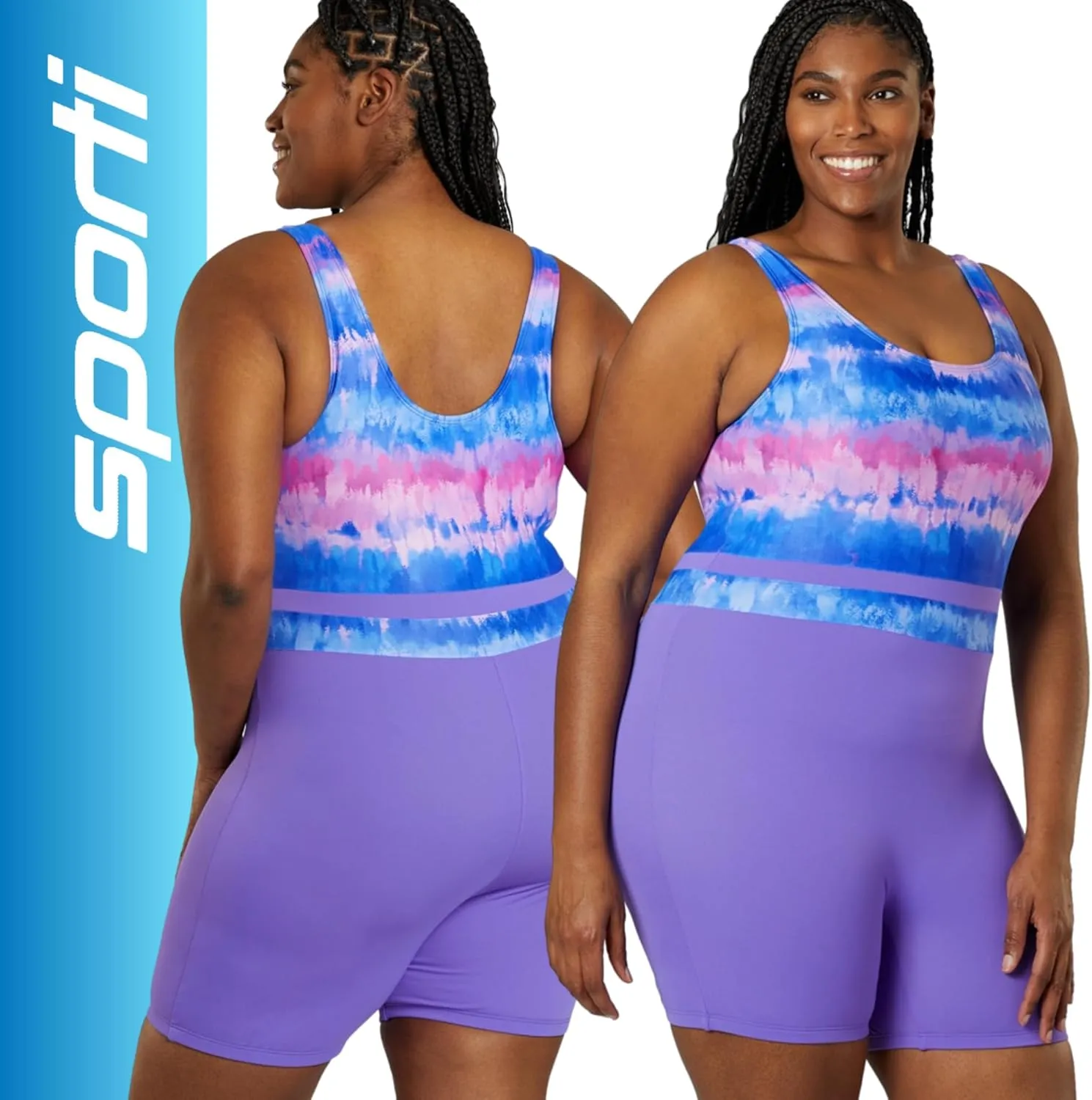 Sporti Plus Size Women Boyleg One Piece Swimsuit Hydrolast Technology - Athletic Unitard Swimwear Training Bathing Suit