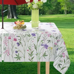 Spring Summer Outdoor Tablecloth with Umbrella Hole Rectangle 60 x 102 Inch Wildflowers Watercolor Floral Zippered Table Cloths, Anti-Shrink Fabric Table Cover for Dining, Camping, Patio, Indoor
