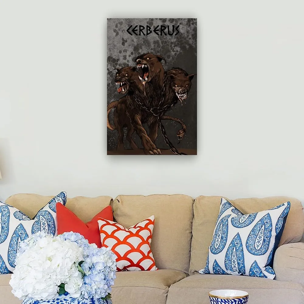 Stantini Cerberus Wall Art Greek Mythology Decor Prints Poster Printing Canvas Bedroom Paintings for Hallway Vertical Pictures Artwork Kitchen (12.00''x16.00'',Unframed)