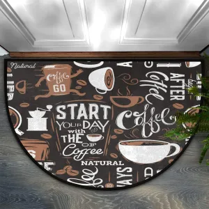 Start Your Day with The of Coffee Half Round Doormat Non Slip Semi Circle Bath Rug Runner Durable Washable Half Moon Rug Area Rug for Kitchen Patio Home Decoration 18x30 in