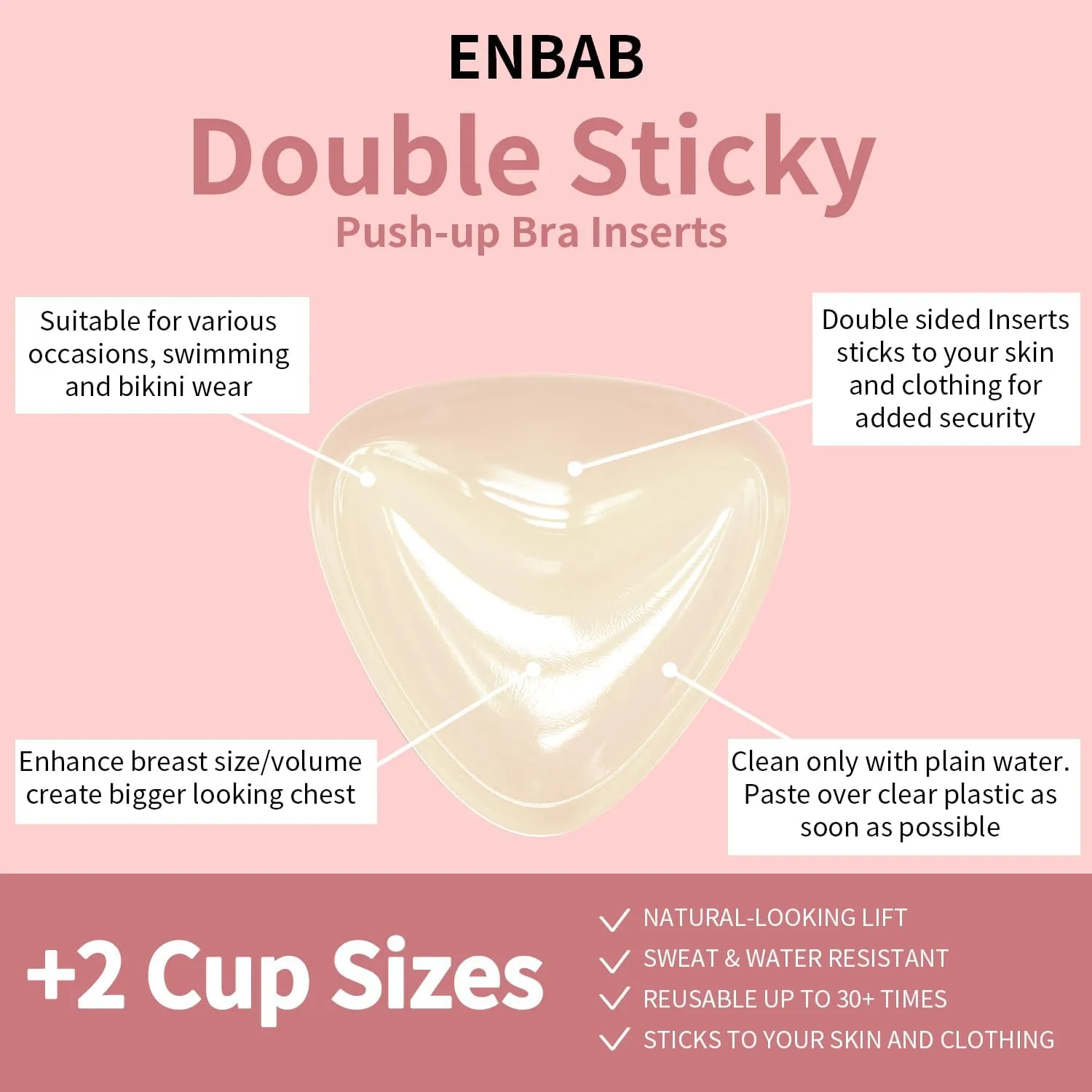 Sticky Push Up Bra Inserts 2 Pairs-Double Sided Sticky Waterproof Bra Pads for Volume-Bathing Suit Bikini Inserts
