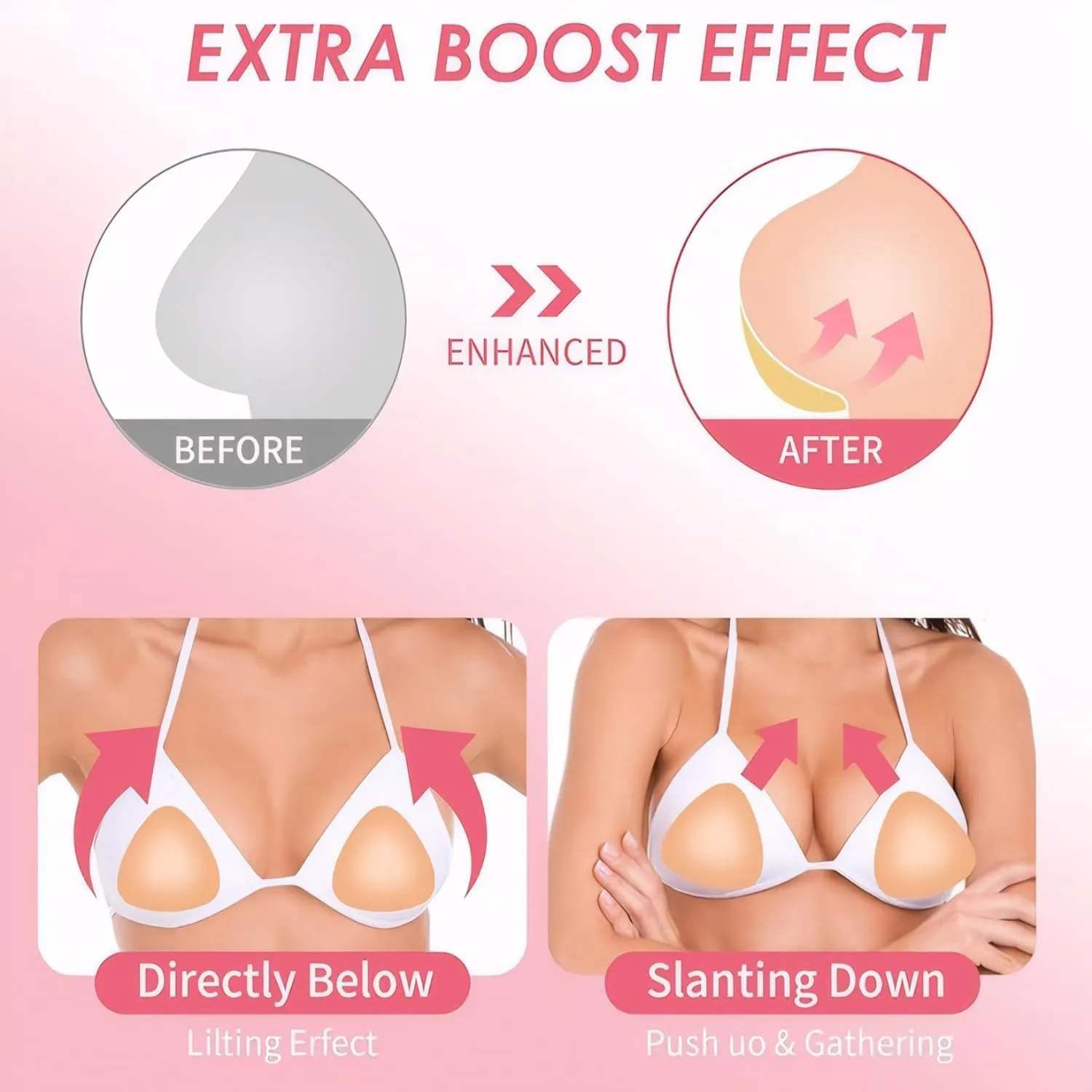 Sticky Push Up Bra Inserts 2 Pairs-Double Sided Sticky Waterproof Bra Pads for Volume-Bathing Suit Bikini Inserts