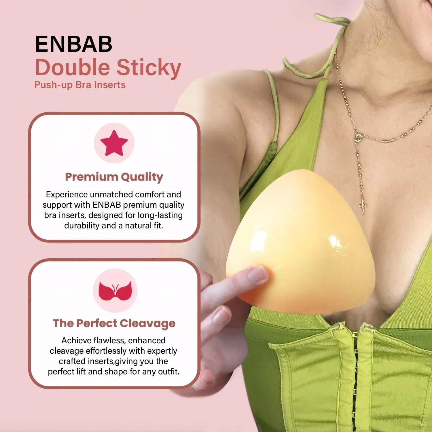 Sticky Push Up Bra Inserts 2 Pairs-Double Sided Sticky Waterproof Bra Pads for Volume-Bathing Suit Bikini Inserts