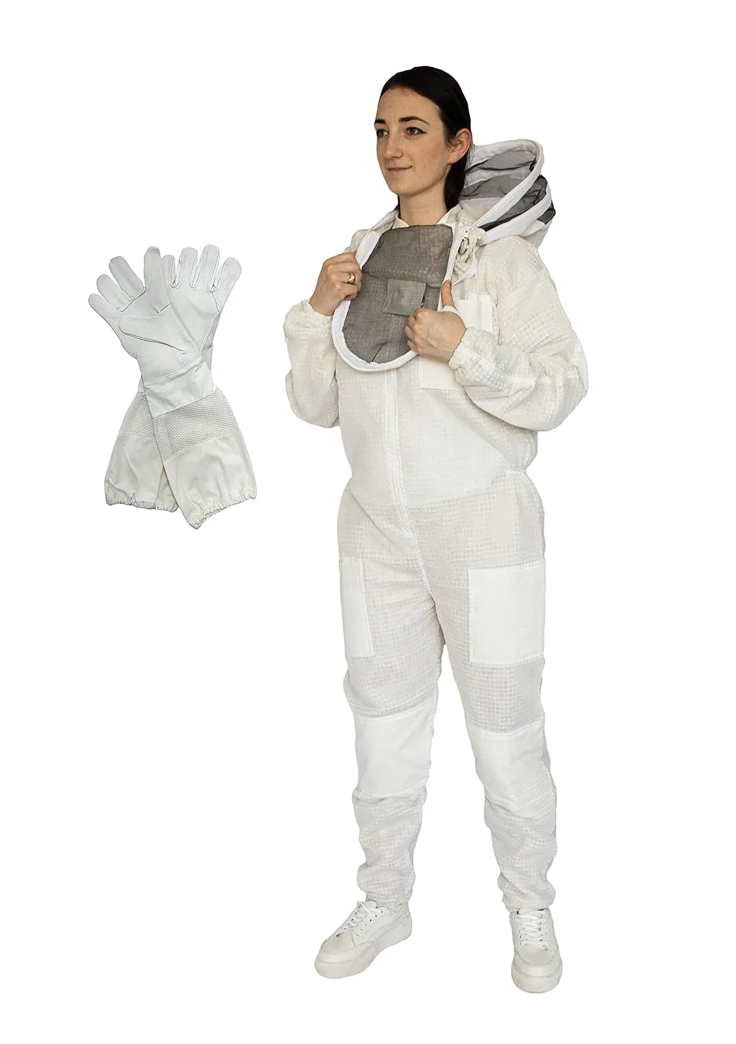 Sting Proof Ventilated Bee Suit For Men 3 Layer Vented Bee Suit Women Complete Beekeeping Costume Veil with Gloves (XS)
