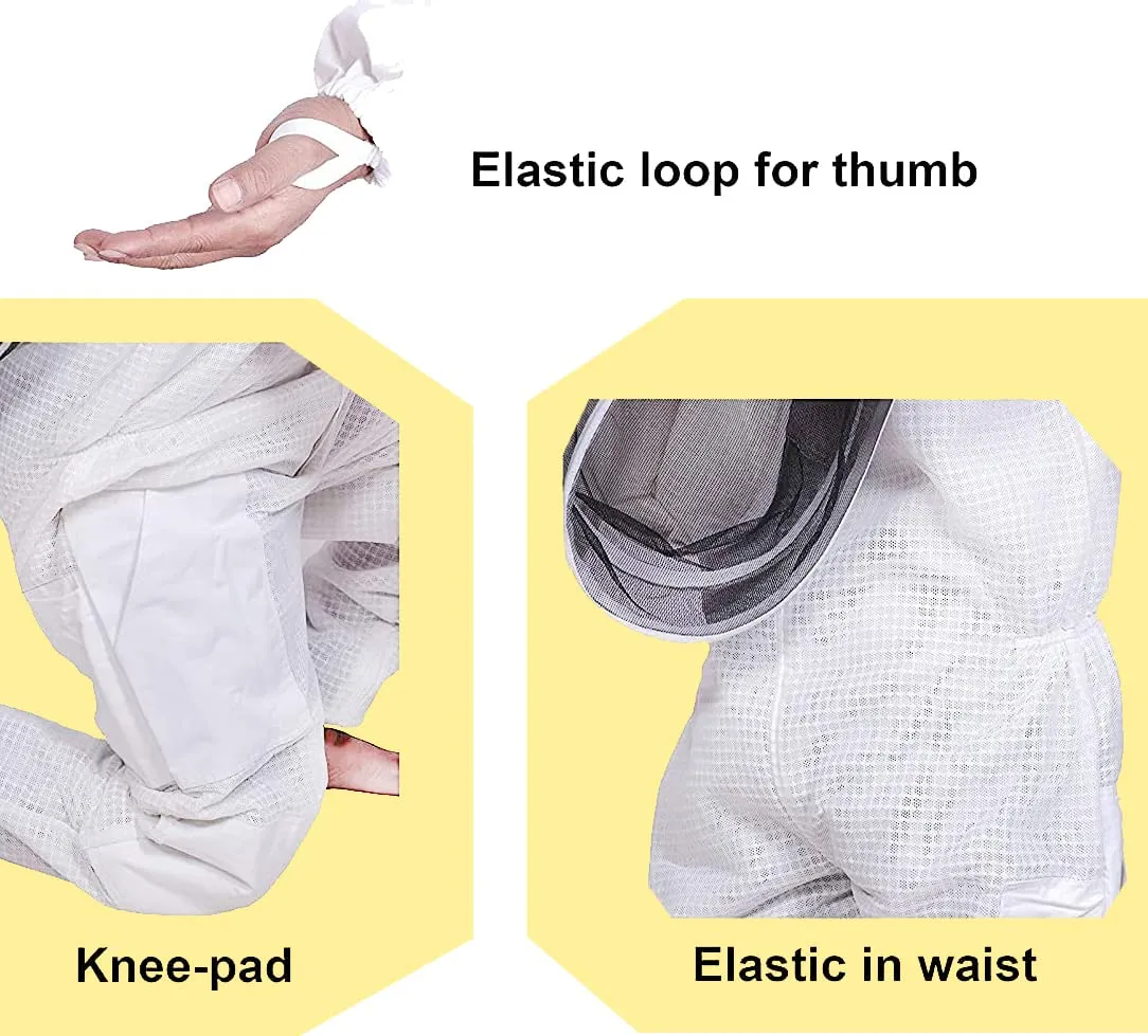 Sting Proof Ventilated Bee Suit For Men 3 Layer Vented Bee Suit Women Complete Beekeeping Costume Veil with Gloves (XS)