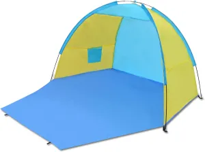 Strong Camel Portable Beach Shelter Tent Camping Sun Shade Outdoor Canopy Light Blue with Yellow