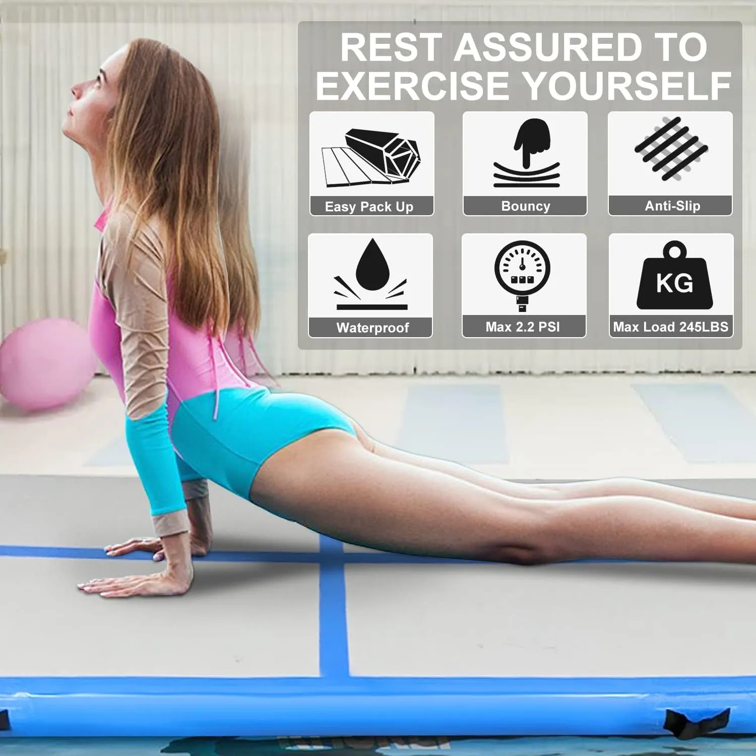 SUDOO 10ft/13ft/16ft Inflatable Gymnastics Tumbling Mat 4" Thick Air Tumble Track Training Mat with Electric Pump for Home Use/Tumble/Gym/Exercise/Training/Cheerleading/Yoga/Parkour/Beach/Park/Water