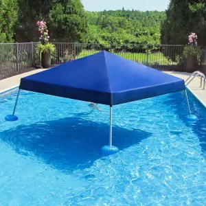Sunjoy Floating Pool Canopy 10' × 10’ Pop Up Gazebo Navy Fabric Canopy, Steel and Aluminum Frame Floating Tent with PVC Floats, Hand Air Pump and Carry Bag