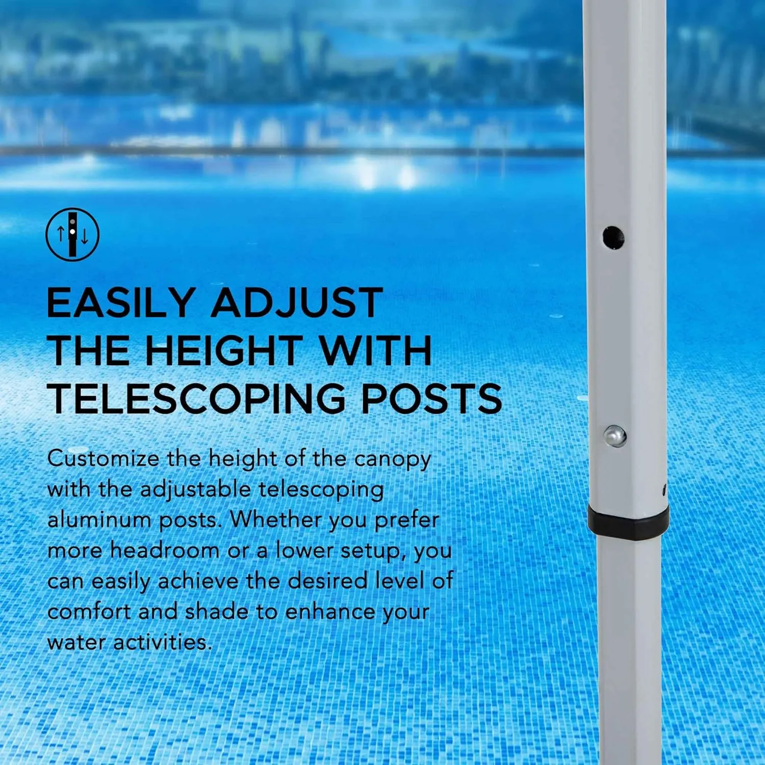 Sunjoy Floating Pool Canopy 10' × 10’ Pop Up Gazebo Navy Fabric Canopy, Steel and Aluminum Frame Floating Tent with PVC Floats, Hand Air Pump and Carry Bag