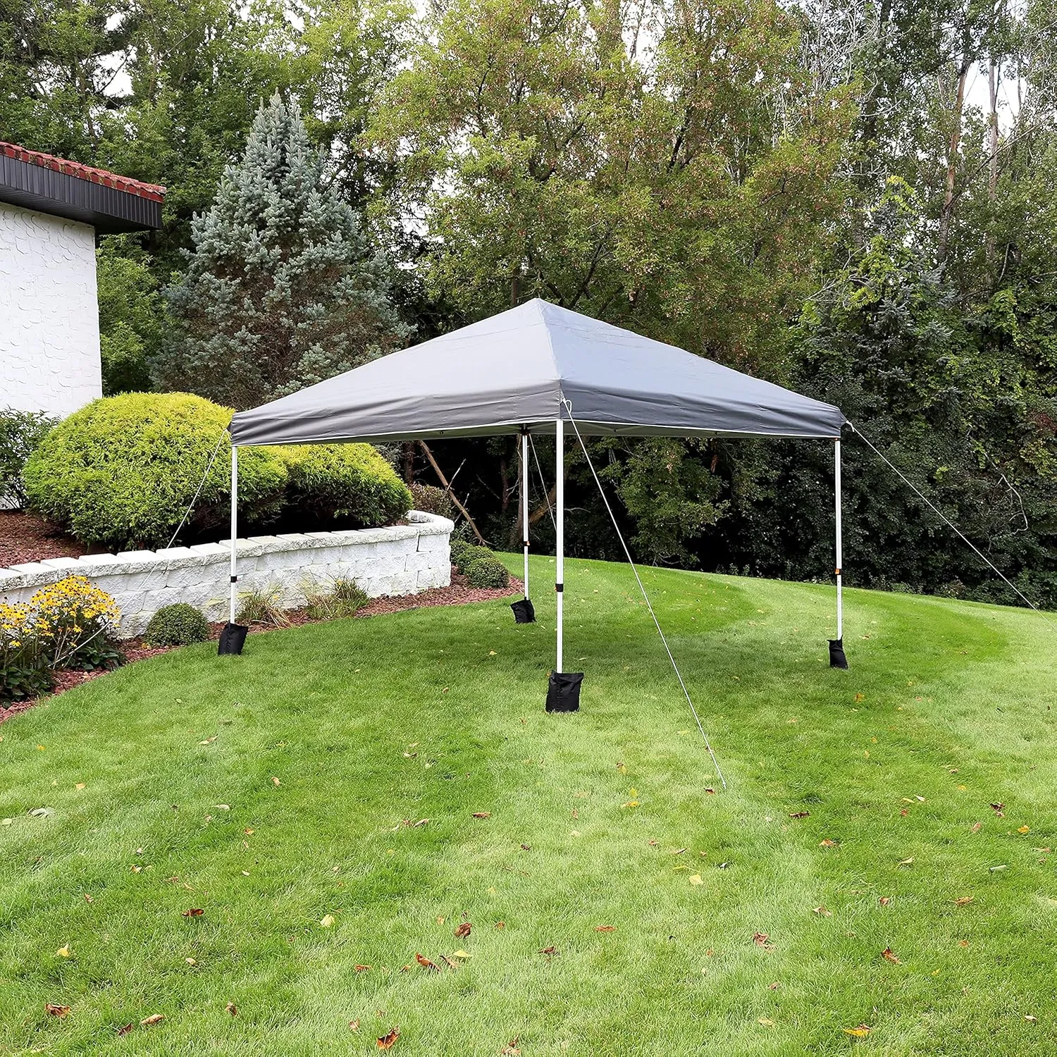Sunnydaze 12 x 12 Foot Standard Pop-Up Canopy with Rolling Carry Bag - Portable Straight Leg Folding Shade Shelter - Gray