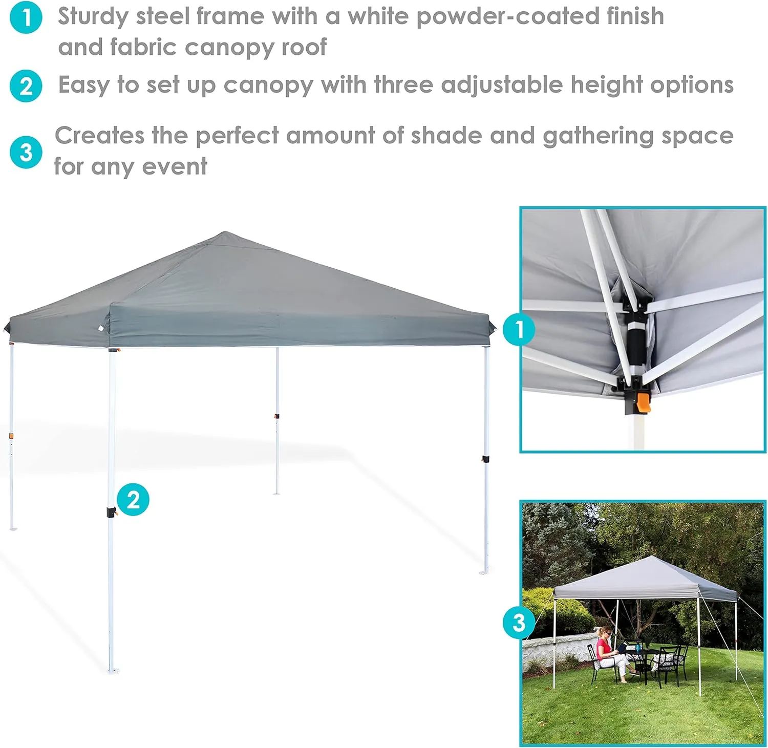 Sunnydaze 12 x 12 Foot Standard Pop-Up Canopy with Rolling Carry Bag - Portable Straight Leg Folding Shade Shelter - Gray