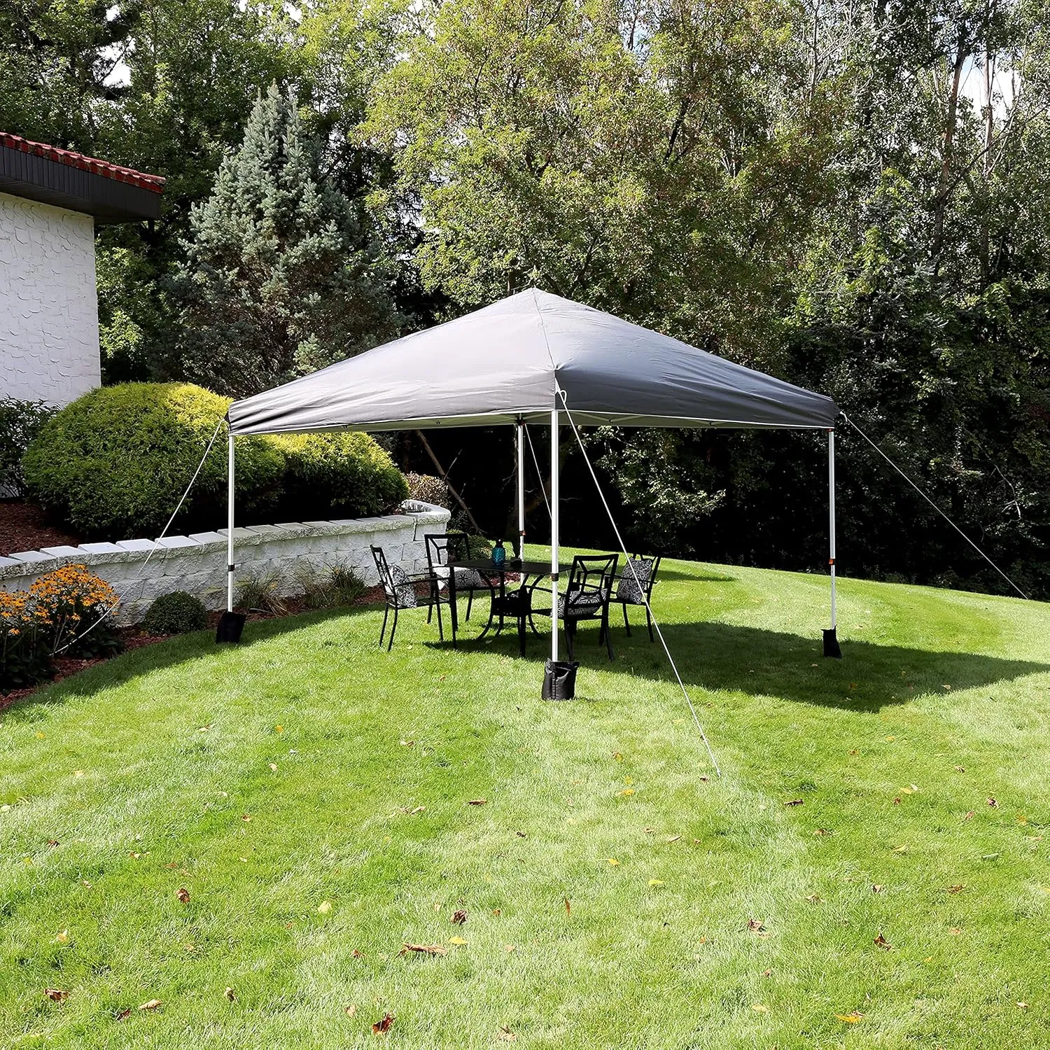 Sunnydaze 12 x 12 Foot Standard Pop-Up Canopy with Rolling Carry Bag - Portable Straight Leg Folding Shade Shelter - Gray