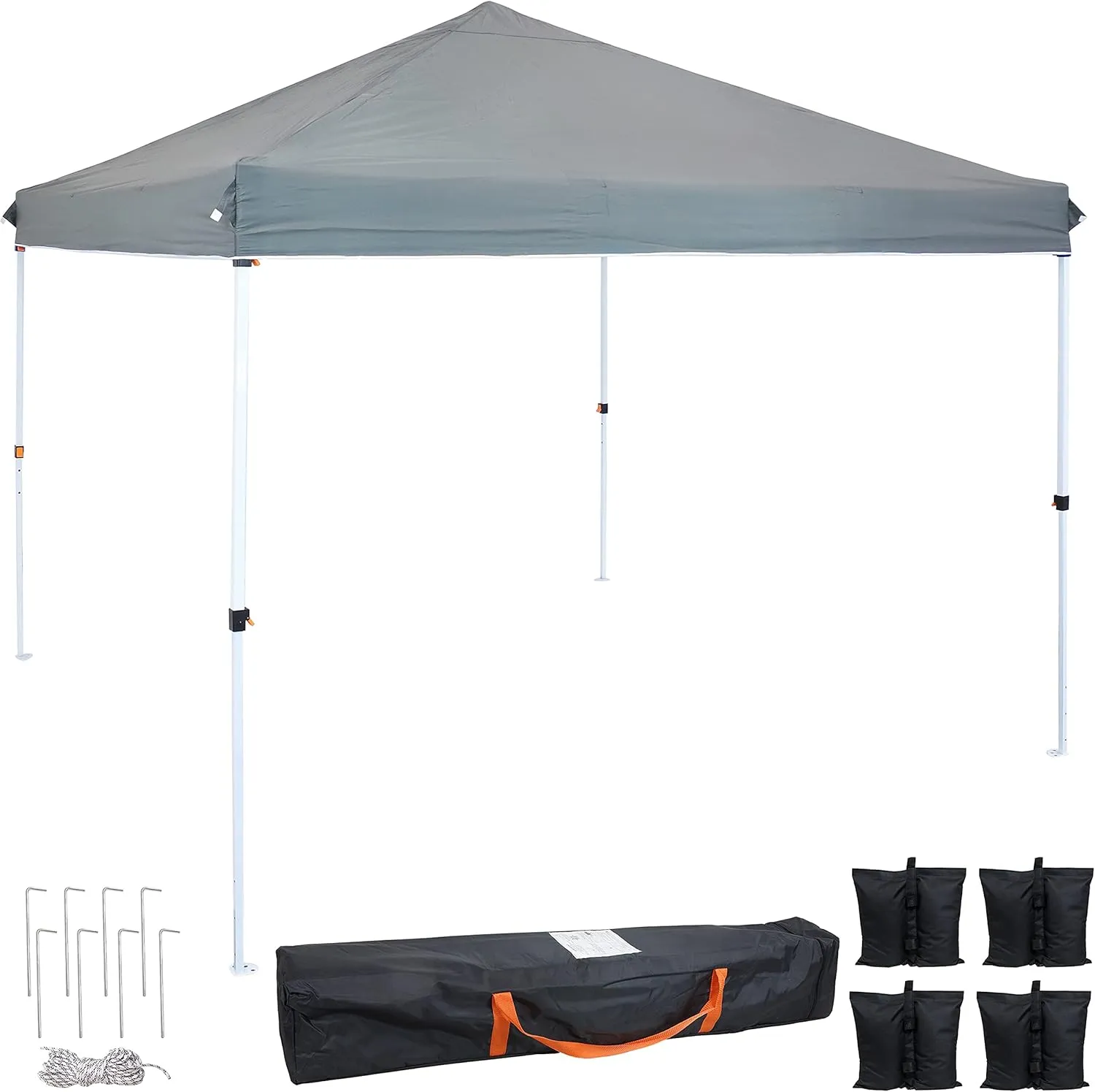 Sunnydaze 12 x 12 Foot Standard Pop-Up Canopy with Rolling Carry Bag - Portable Straight Leg Folding Shade Shelter - Gray