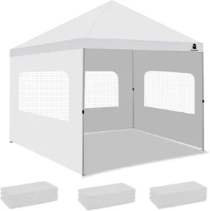 Sunshade Sidewall with Mesh Window for 10x10 Pop Up Canopy - Straight Leg, Outdoor Instant Canopy Sidewalls, 3 Pack (10 x 10, White with Silver Coating)