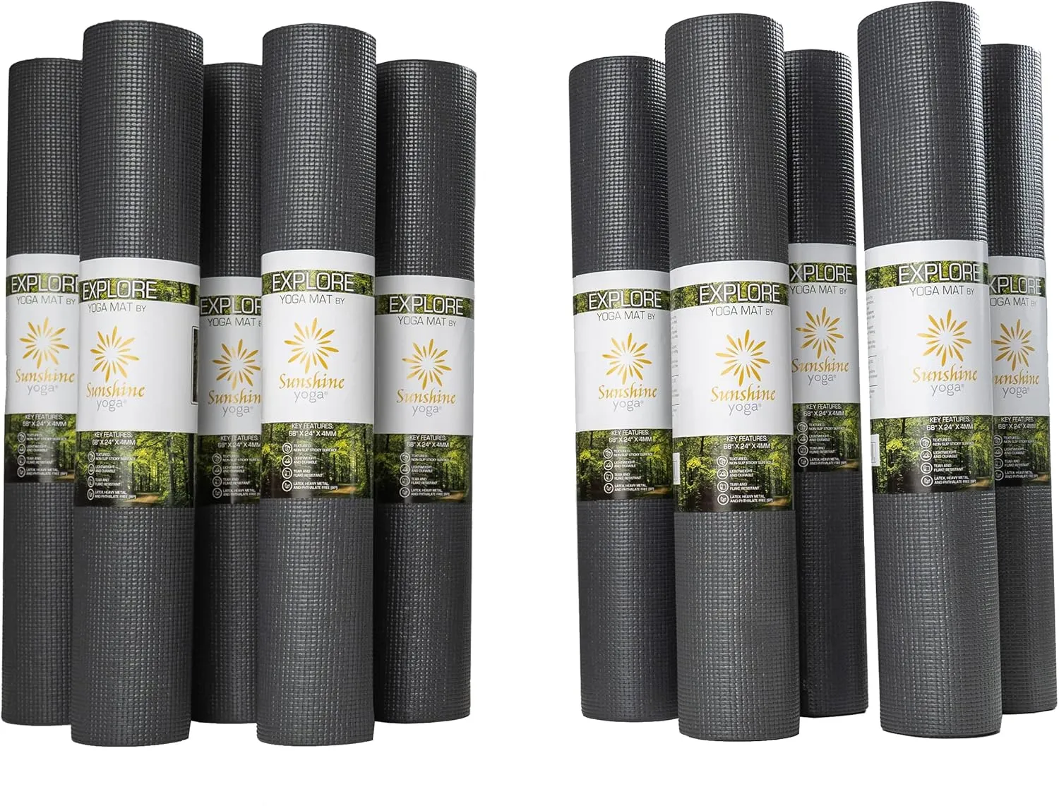 Sunshine Yoga 10-Pack Explore Yoga Mat, 68" x 24" Exercise Mat, 4mm Thick Non Slip Workout Mat, Anti-Tear Gym Mat, Bulk Yoga Mats for Home Workout or Studio