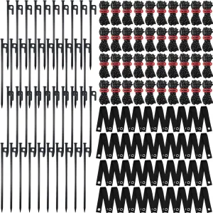 Suzile 60 Pcs Tree Stakes and Supports Heavy Duty Tree Stake Kit for Young Trees Leaning Tree Anchor Straightening Kit Include 11.8'' Steel Stakes 15.8'' Support Straps 13.12 ft Ropes ﻿ (Black)