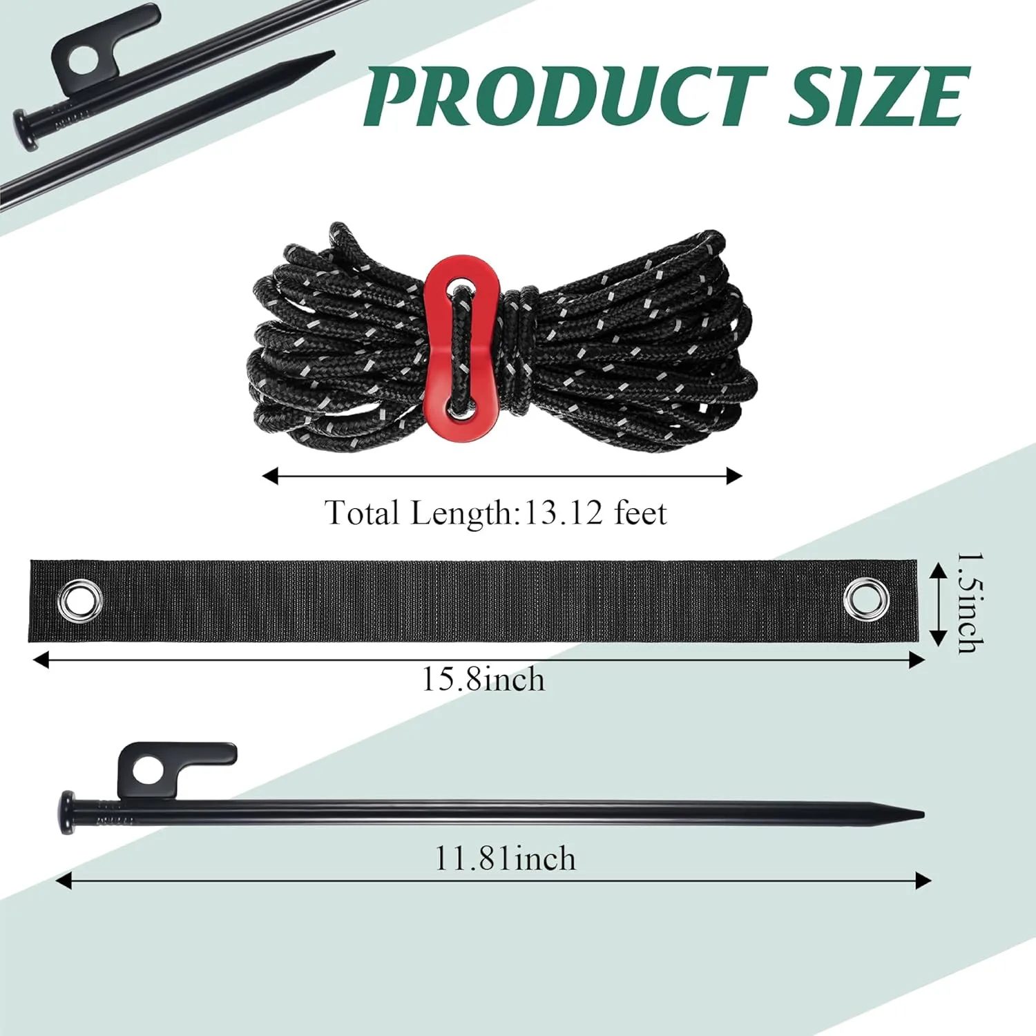 Suzile 60 Pcs Tree Stakes and Supports Heavy Duty Tree Stake Kit for Young Trees Leaning Tree Anchor Straightening Kit Include 11.8'' Steel Stakes 15.8'' Support Straps 13.12 ft Ropes ﻿ (Black)
