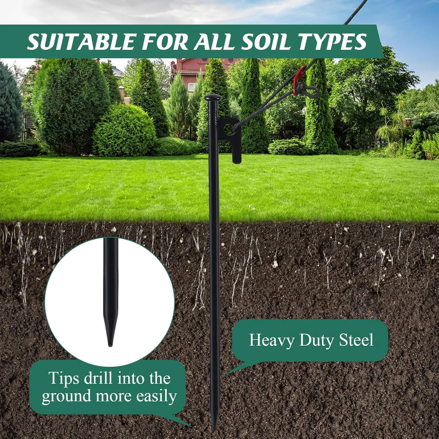 Suzile 60 Pcs Tree Stakes and Supports Heavy Duty Tree Stake Kit for Young Trees Leaning Tree Anchor Straightening Kit Include 11.8'' Steel Stakes 15.8'' Support Straps 13.12 ft Ropes ﻿ (Black)