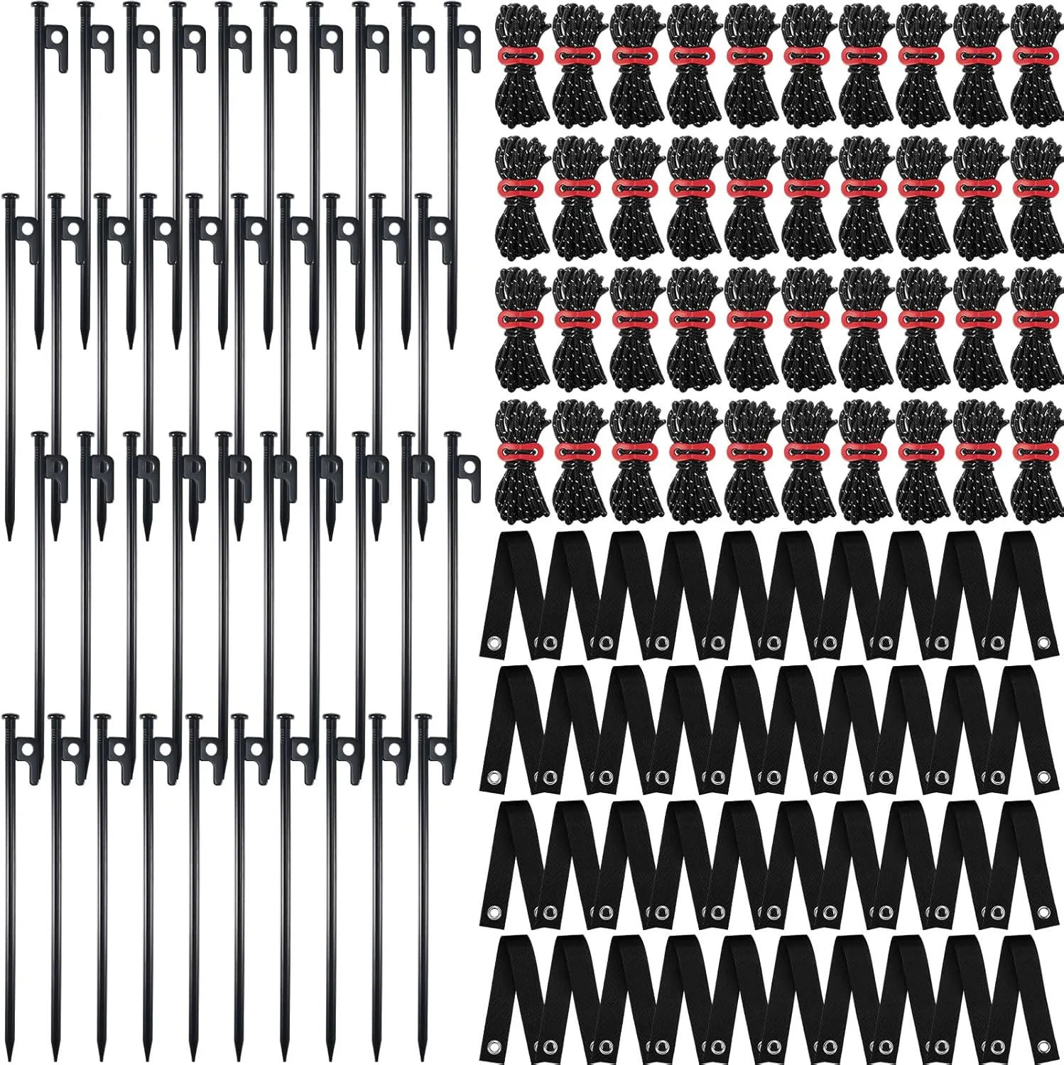 Suzile 60 Pcs Tree Stakes and Supports Heavy Duty Tree Stake Kit for Young Trees Leaning Tree Anchor Straightening Kit Include 11.8'' Steel Stakes 15.8'' Support Straps 13.12 ft Ropes ﻿ (Black)