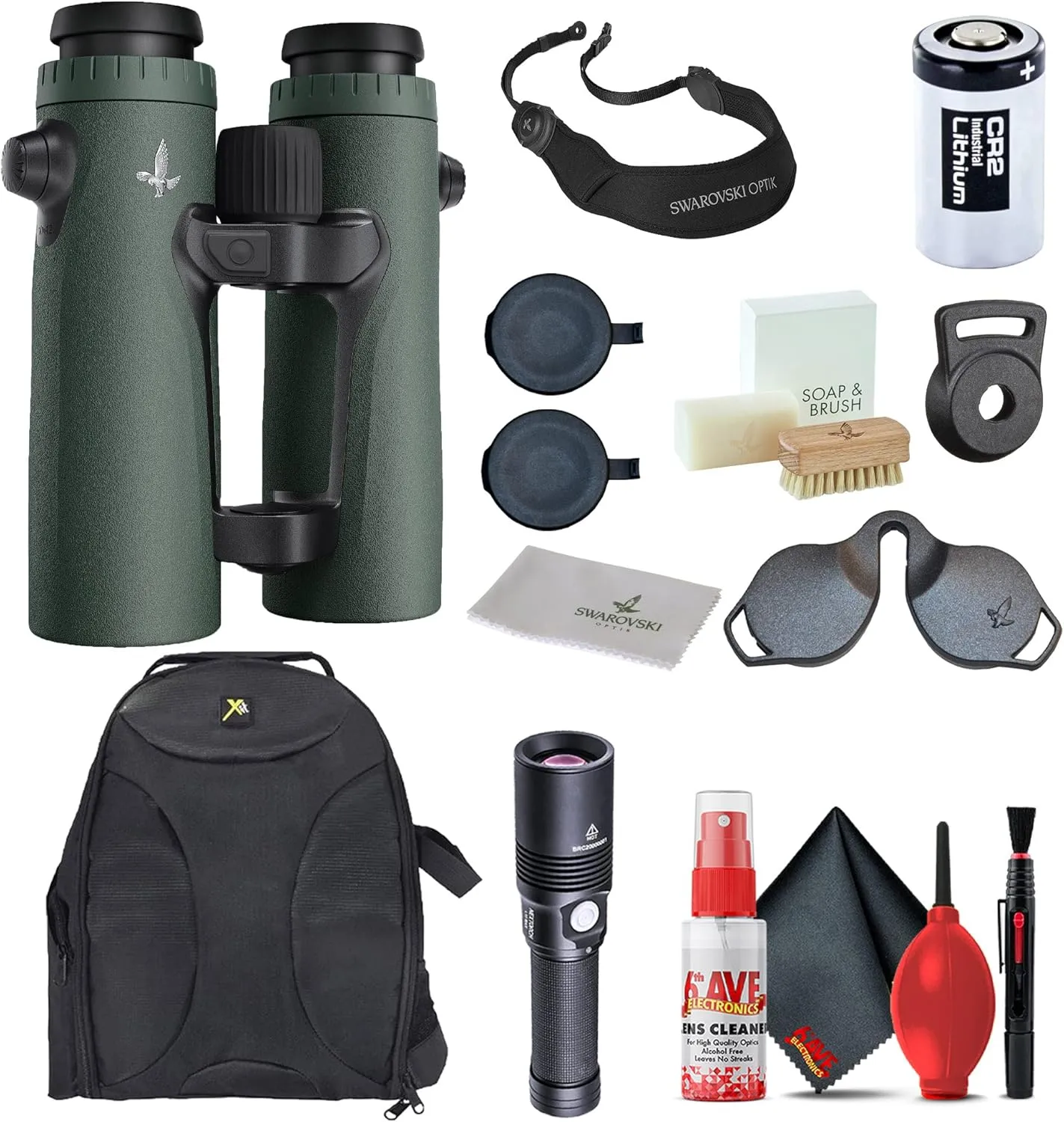 Swarovski 8x42 EL Range TA Laser Rangefinder Binocular with Tracking Assistant   Padded Backpack   Flashlight   Cleaning Kit