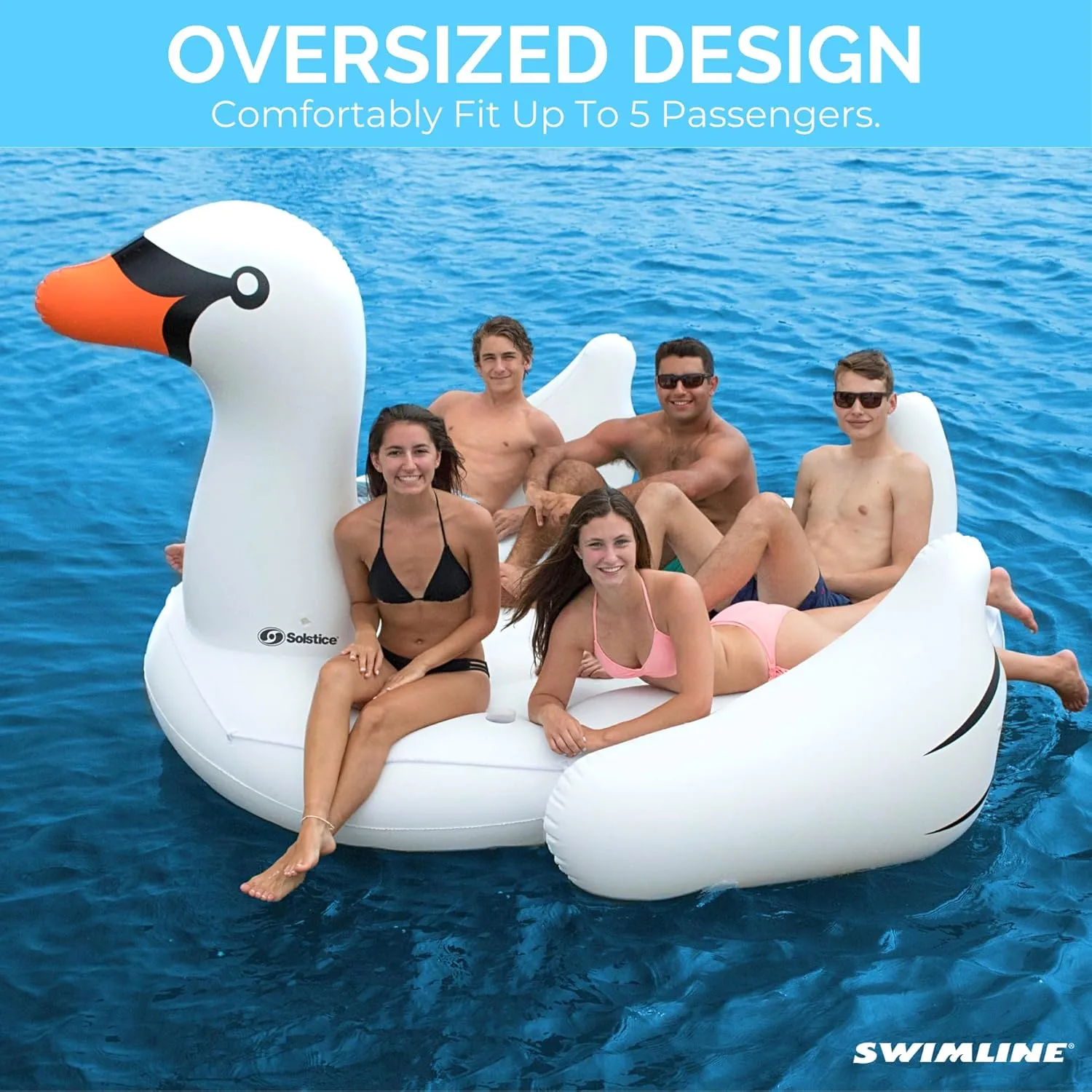 SWIMLINE ORIGINAL 19671 Double Inflatable Swan Pool Float Floatie Ride-On Lounge W/ Stable Legs Wings Large Rideable Blow Up Summer Beach Swimming Party Lounge Big Raft Tube Decoration