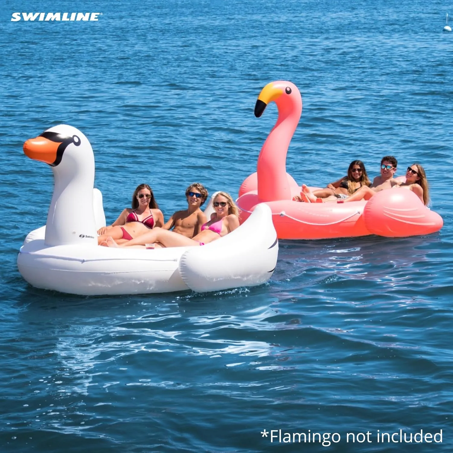 SWIMLINE ORIGINAL 19671 Double Inflatable Swan Pool Float Floatie Ride-On Lounge W/ Stable Legs Wings Large Rideable Blow Up Summer Beach Swimming Party Lounge Big Raft Tube Decoration