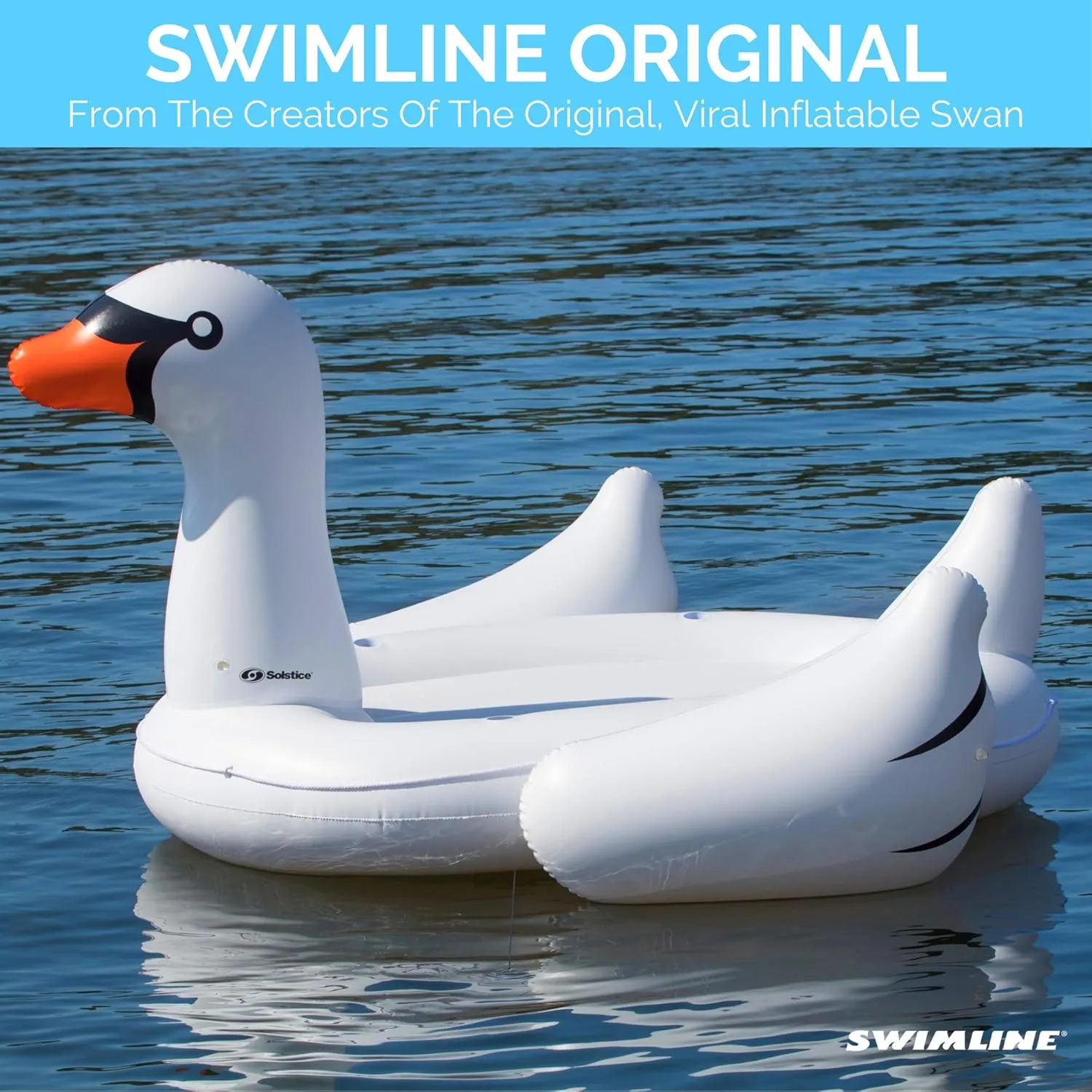 SWIMLINE ORIGINAL 19671 Double Inflatable Swan Pool Float Floatie Ride-On Lounge W/ Stable Legs Wings Large Rideable Blow Up Summer Beach Swimming Party Lounge Big Raft Tube Decoration