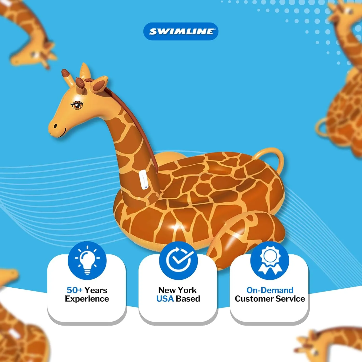 SWIMLINE ORIGINAL 90710 Giant Inflatable Giraffe Pool Float Floatie Ride-On Lounge W/ Stable Legs Wings Large Rideable Blow Up Summer Beach Swimming Party Lounge Big Raft Tube Decoration Toys Kids