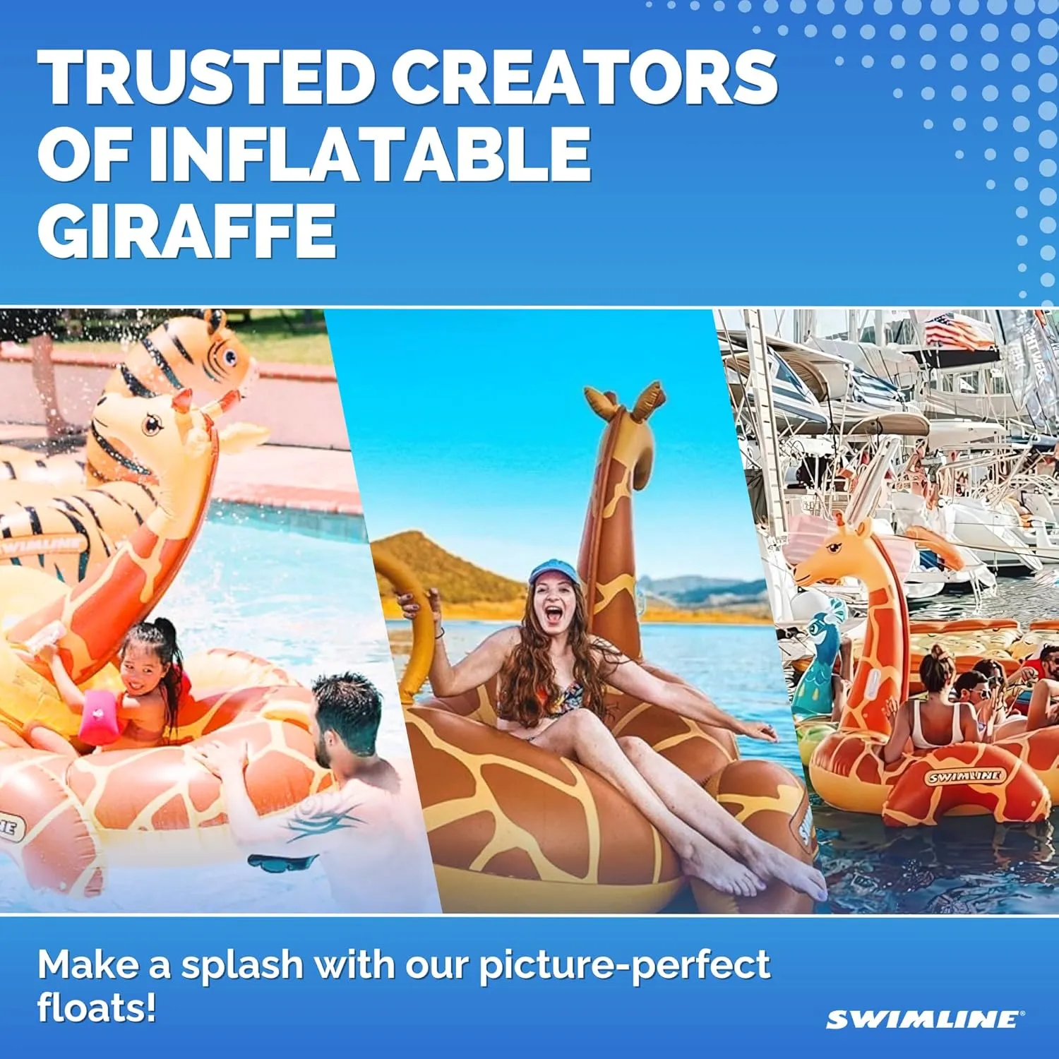 SWIMLINE ORIGINAL 90710 Giant Inflatable Giraffe Pool Float Floatie Ride-On Lounge W/ Stable Legs Wings Large Rideable Blow Up Summer Beach Swimming Party Lounge Big Raft Tube Decoration Toys Kids