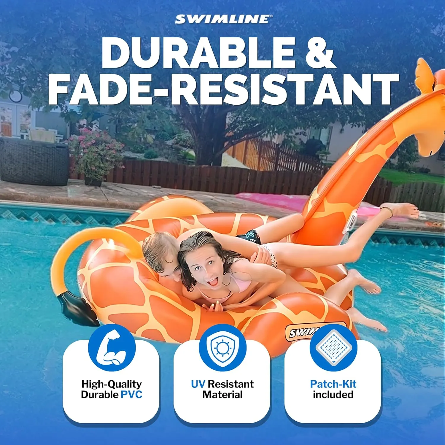 SWIMLINE ORIGINAL 90710 Giant Inflatable Giraffe Pool Float Floatie Ride-On Lounge W/ Stable Legs Wings Large Rideable Blow Up Summer Beach Swimming Party Lounge Big Raft Tube Decoration Toys Kids