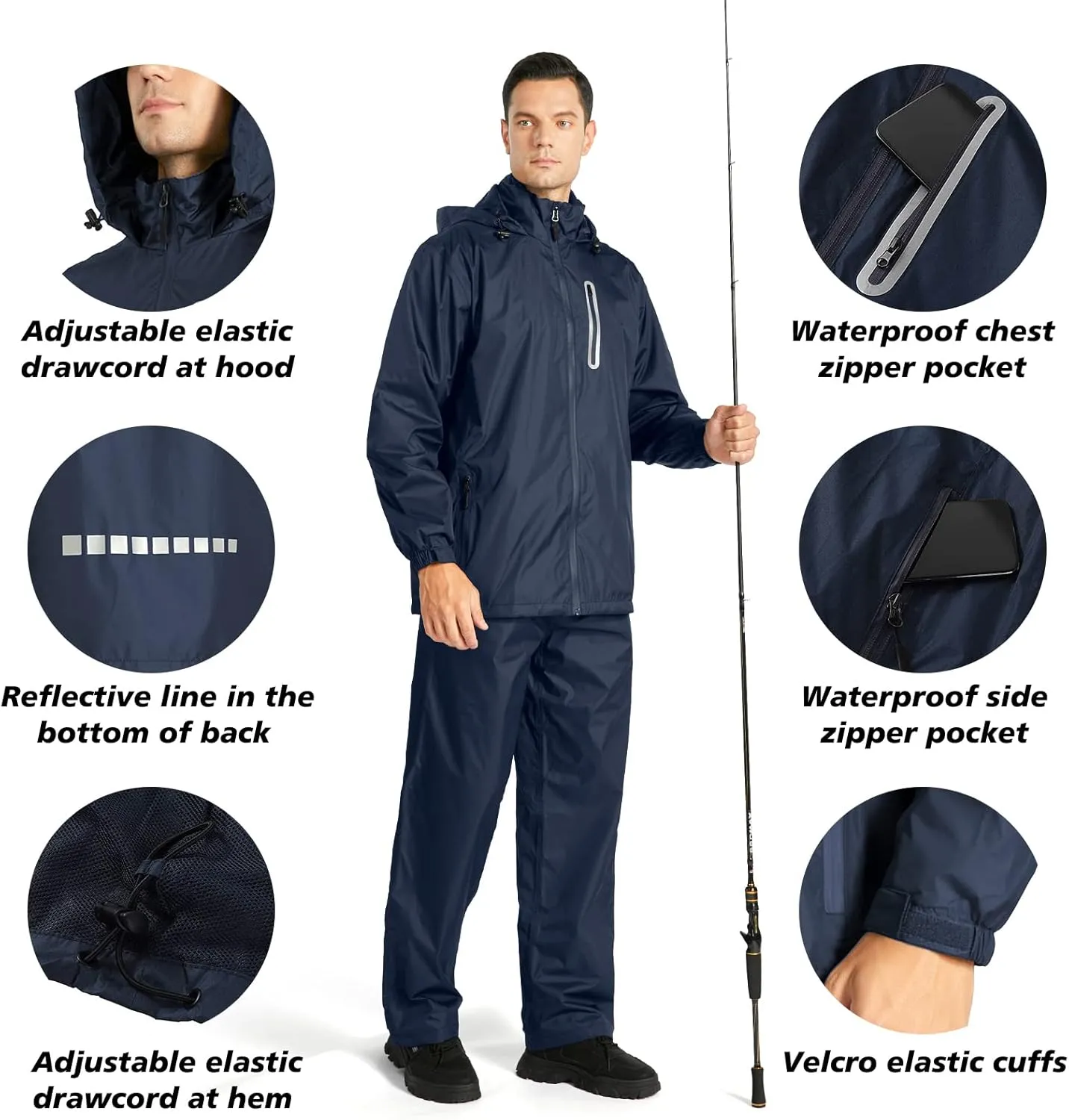 SWISSWELL Men's Waterproof Golf Rain Suit Rain Gear Jacket and Pant Outdoor Lightweight Hooded Raincoat
