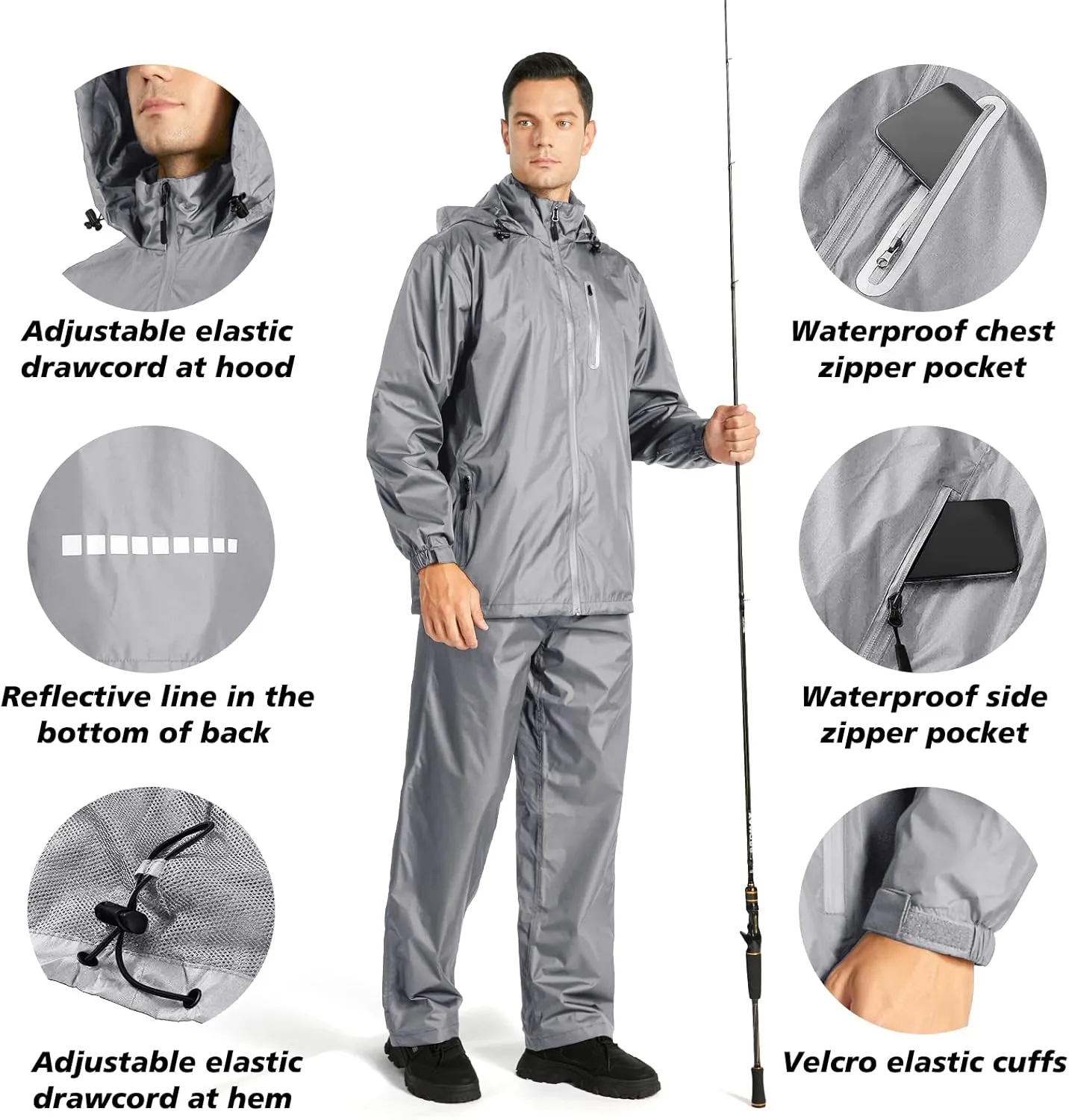 SWISSWELL Men's Waterproof Golf Rain Suit Rain Gear Jacket and Pant Outdoor Lightweight Hooded Raincoat