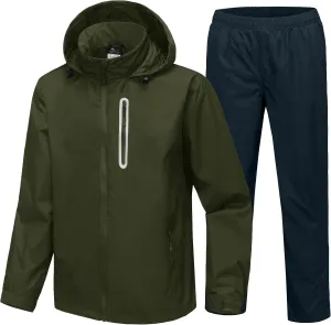 SWISSWELL Men's Waterproof Golf Rain Suit Rain Gear Jacket and Pant Outdoor Lightweight Hooded Raincoat