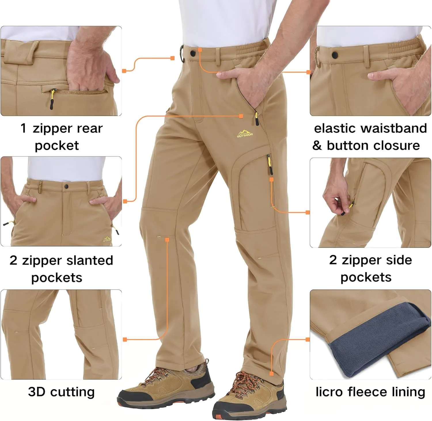 TACVASEN Winter Pants for Men Fleece Lined Waterproof Pants Insulated Hiking Pant for Ski Snowboard Outdoor Work Hunting