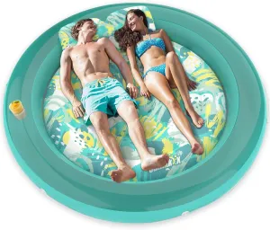 Tanning Pool Floats Adult, 71" x 71" Large Luxury Inflatable Float Floating Lounge with Pillow, Circle 4 in 1 Suntan Tub Sunbathing Bed with Drink Holder, Beach, Lake, Swimming Pool, Party