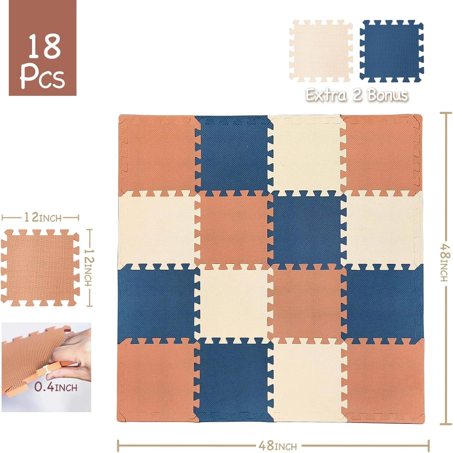 TCBunny Kids Soft EVA Foam Jigsaw Puzzle Play Mat, 18 Interlocking Tiles and Edges Baby Play Mat, for Kids Gym, Nursery, Playroom, Pet Mat, Total Floor Coverage 16 Sq Ft, Blue/Pink/Cream