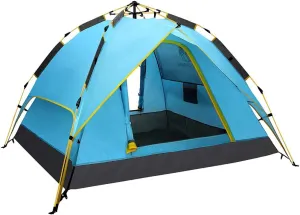 Tent for Camping Tent Family Camping Tent 3 4 Person with 2 Door&4 Mesh Windows Double Layer Instant Tent Automatic Pop Up Large Space for Picnic Outdoors (Color : Blue)