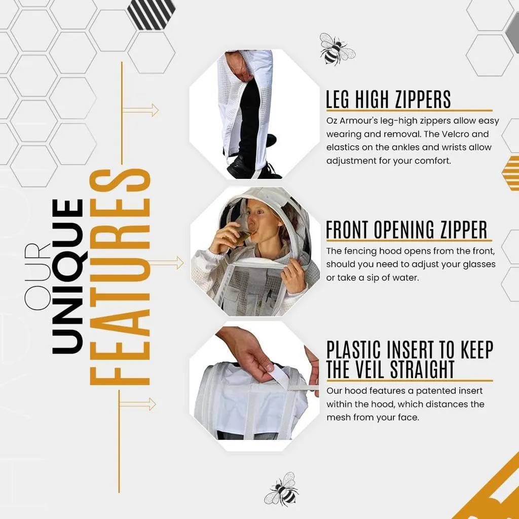 Three Layer Mesh Ventilated Beekeeping Suit, Sting proof Beekeeper Suit with Fencing & Round Brim Hat