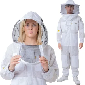 Three Layer Mesh Ventilated Beekeeping Suit, Sting proof Beekeeper Suit with Fencing & Round Brim Hat