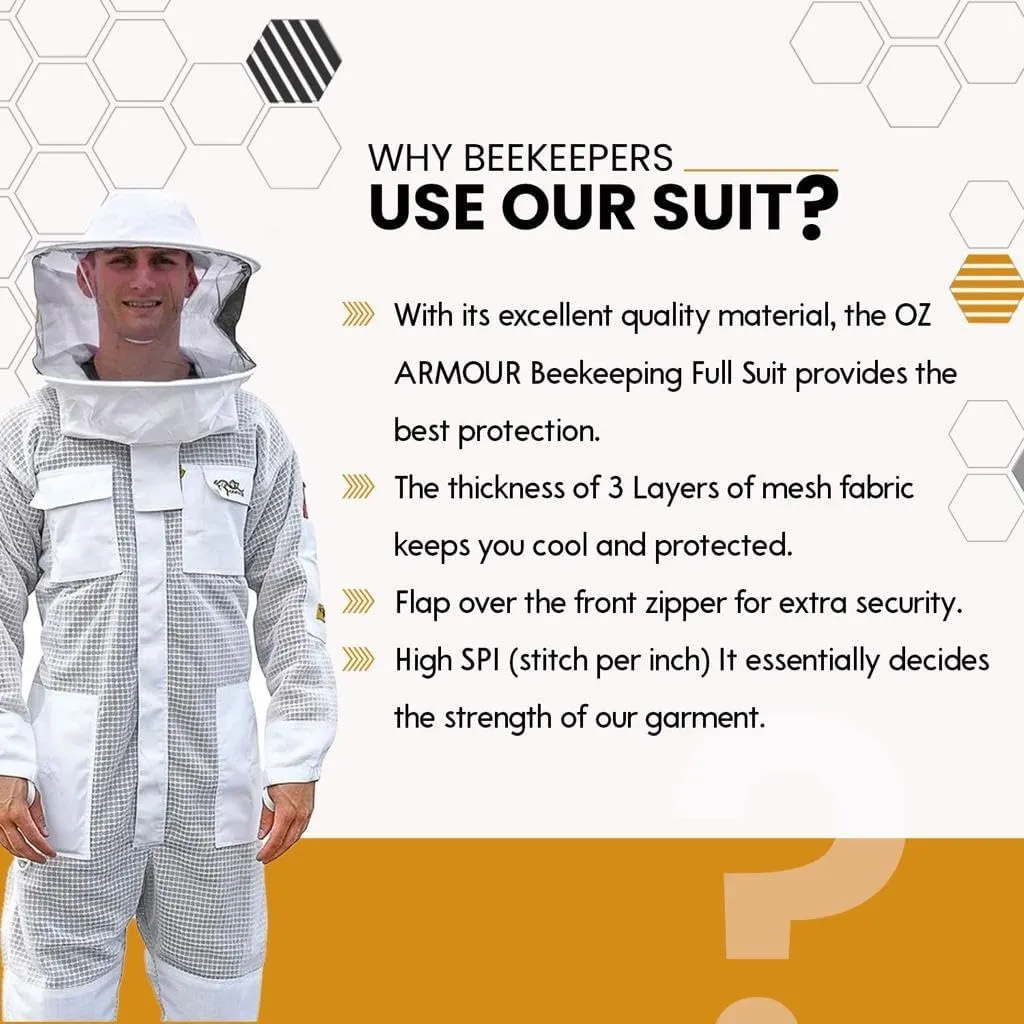 Three Layer Mesh Ventilated Beekeeping Suit, Sting proof Beekeeper Suit with Fencing & Round Brim Hat