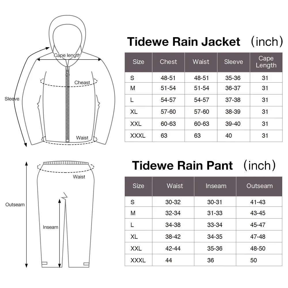 TideWe Rain Suit, Waterproof Breathable Lightweight Rainwear Rain Coat & Pant Black